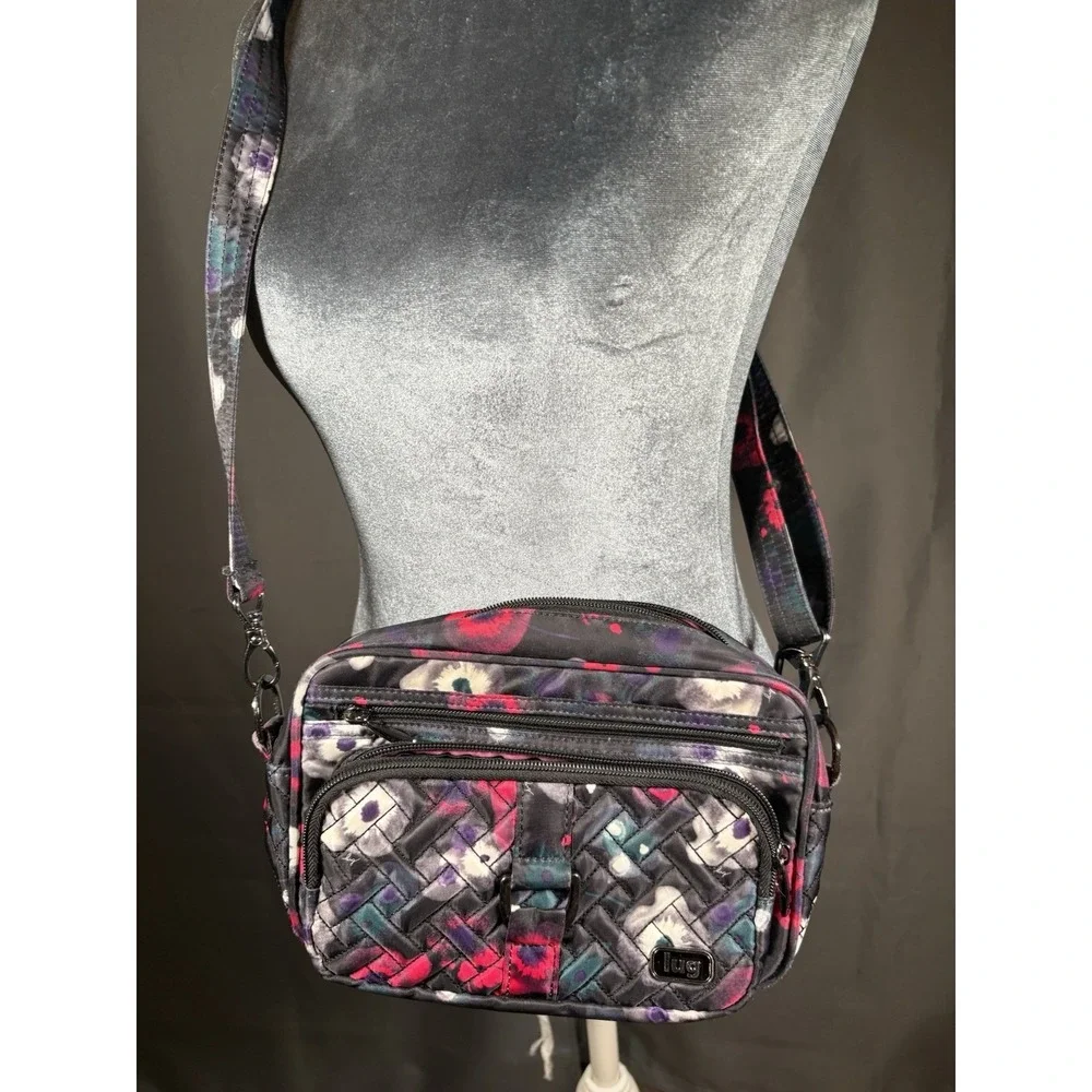 Lug Carousel Convertible Crossbody Belt Bag Purple Pink Floral Quilted Purse EUC